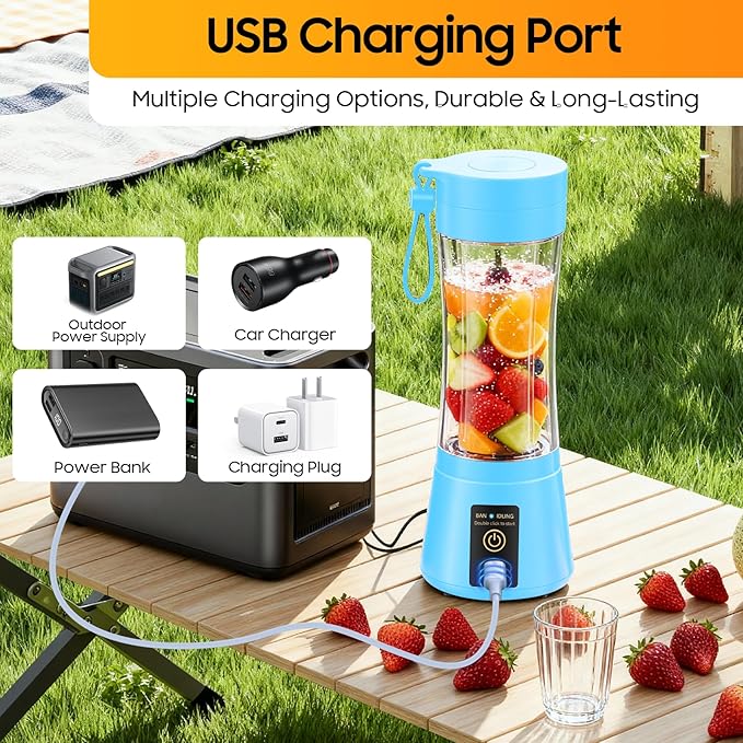 Portable Blender Personal Size Blender - 12 Oz Travel Cup Make Shakes and Smoothies, Cordless & USB Rechargeable, Freshly Squeezed in Picnic/Sports/Office
