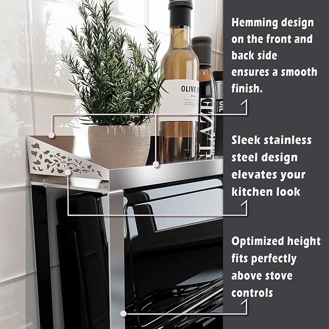 STUTOV 30-Inch Stainless Steel Over Stove Spice Rack Shelf – Magnetic Kitchen Organizer for Stove Top, Stainless Steel Countertop Storage Rack for Spices, One-Piece Kitchen Gadgets