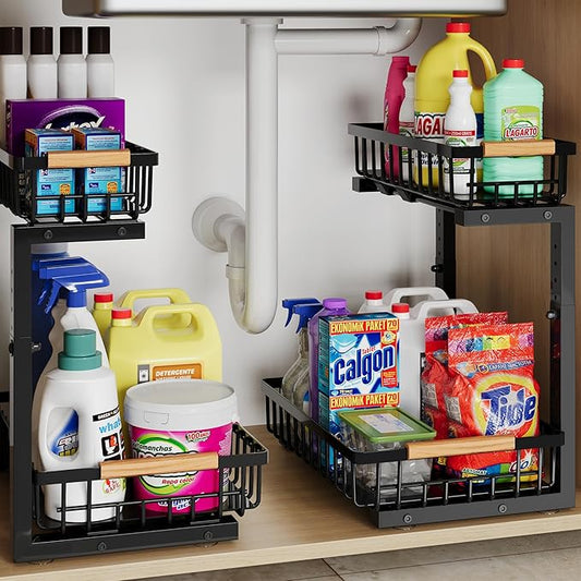 Under Sink Organizer Storage for Families, Black,2 Pack