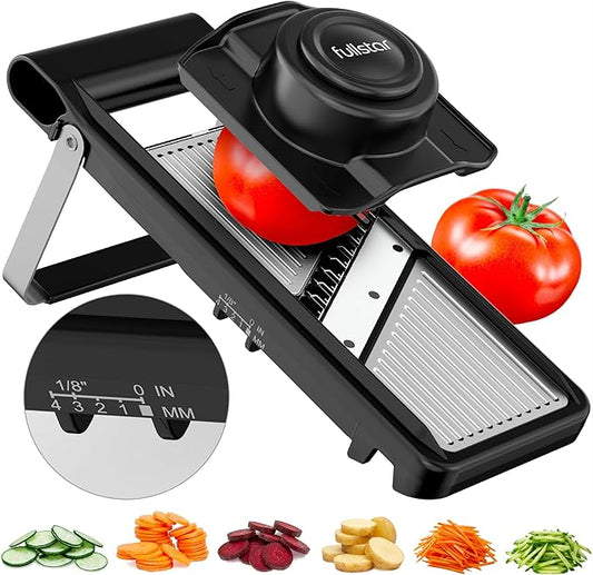 Fullstar 2 in 1 Stainless Steel Mandoline - Adjustable Thickness (1-4mm) - Vegetable Slicer with Julienne Blade for Potatoes, Fruits, Vegetables and Cheese, Food Prep Cutter for Easy Meal Prep