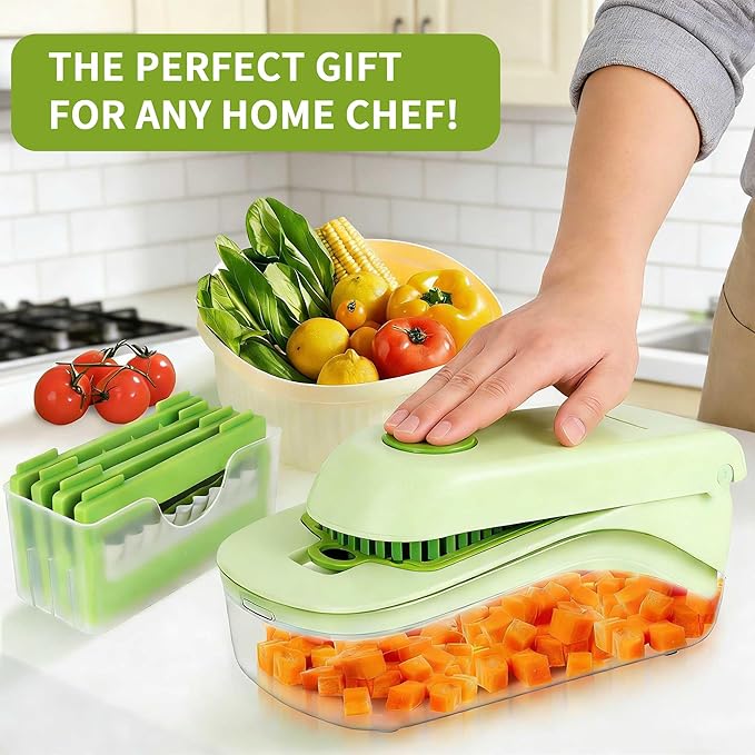 Thalirem 17-in-1 Vegetable Chopper, Mandoline Slicer with Container & 4 Blades - Multi-Function Food Grater for Chopping, Slicing, Dicing Onion, Potato, Cheese - Space Saving Kitchen Gadgets