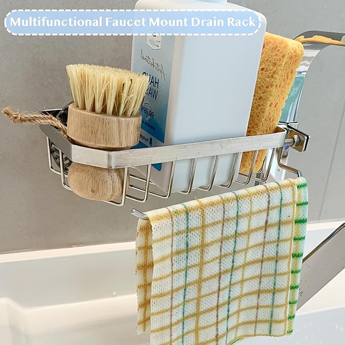Shower Caddy, Bathroom Organizers and Storage, Kitchen Utensil Holder, Sink Accessories, Over the Sink Shelf, Kitchen Caddy Sponge Holder, Organizer for Square Faucet (SQUARE LEFT)