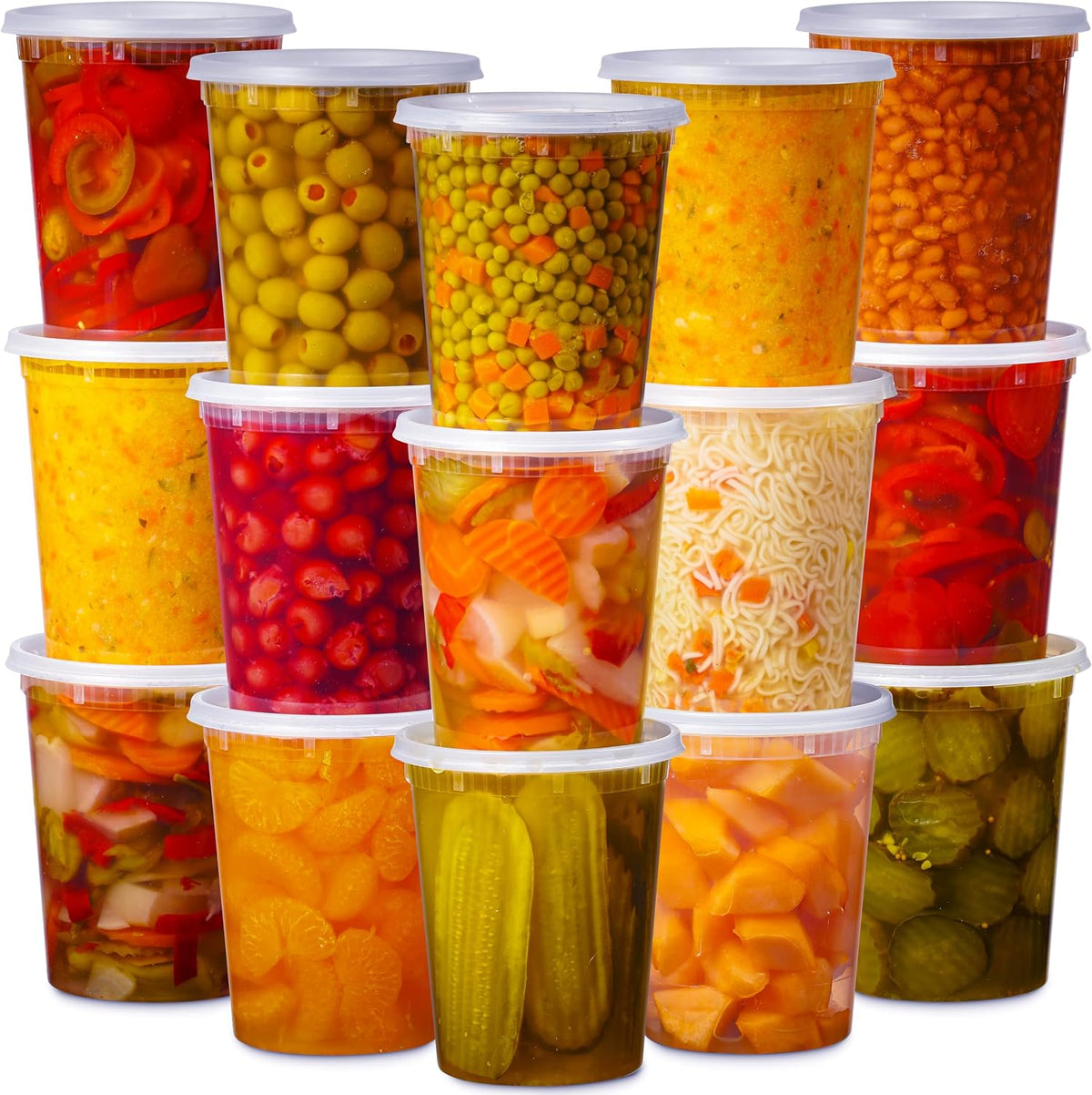 24 Pack 32 Oz Plastic Deli Containers with Lids, Clear Food Storage