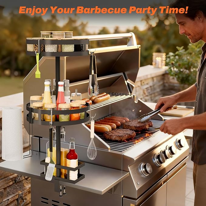 Griddle Caddy for Blackstone Griddle Accessories, BBQ Caddy with Paper Towel Holder, Rotating Condiment & Utensil Organizer, Outdoor Kitchen Accessories for Camping, RV, Patio & Tailgating