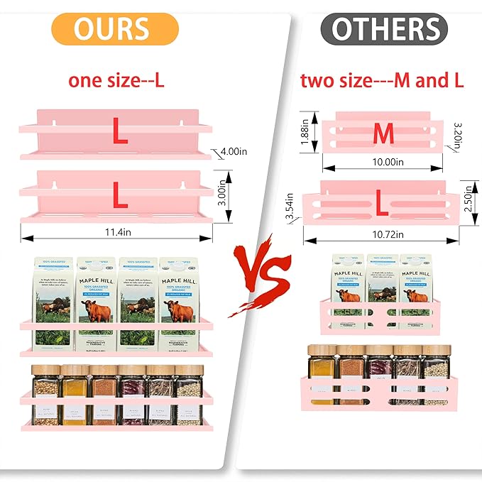 SMRCAD Magnetic Spice Rack for Refrigerator, 4pack Magnetic Shelf for Fridge Space Saving Seasoning Organizer for Any Metal Surface No Drilling Needed (PINK, 4pack)