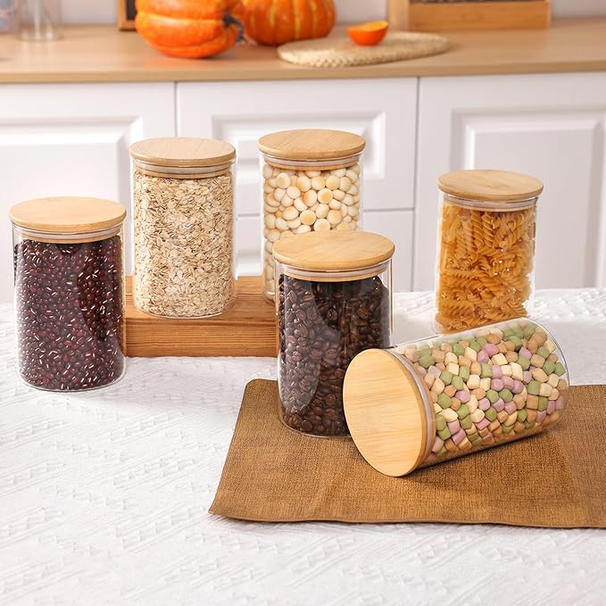 Moretoes 6Pack 1qt Glass Storage Containers with Bamboo Lids, Airtight Pantry Storage Jars for Flour, Sugar, Dry Goods