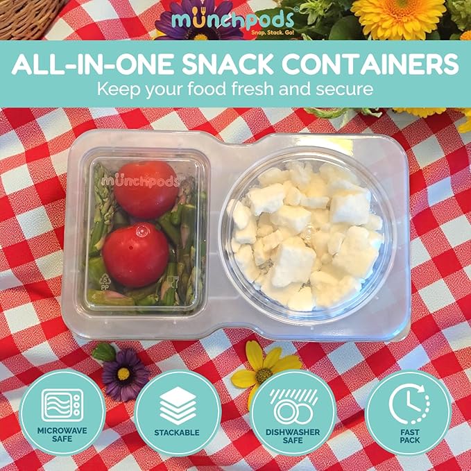 Reusable Snack Containers with Lids 50 Pack (100 Pieces) Portion control, Snack Pack Containers 2 Double Compartment Snack Containers for Kids On the Go Meals, Camping Snack Tray Prep