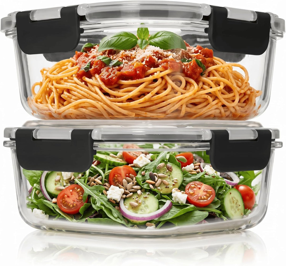 2 PC 1200ML / 41 Oz Glass Food Storage Containers with Lids - Airtight & Leakproof - Microwave/Oven/Freezer Safe - BPA Free - Ideal for Meal Prep, Storing Leftover & Lunch