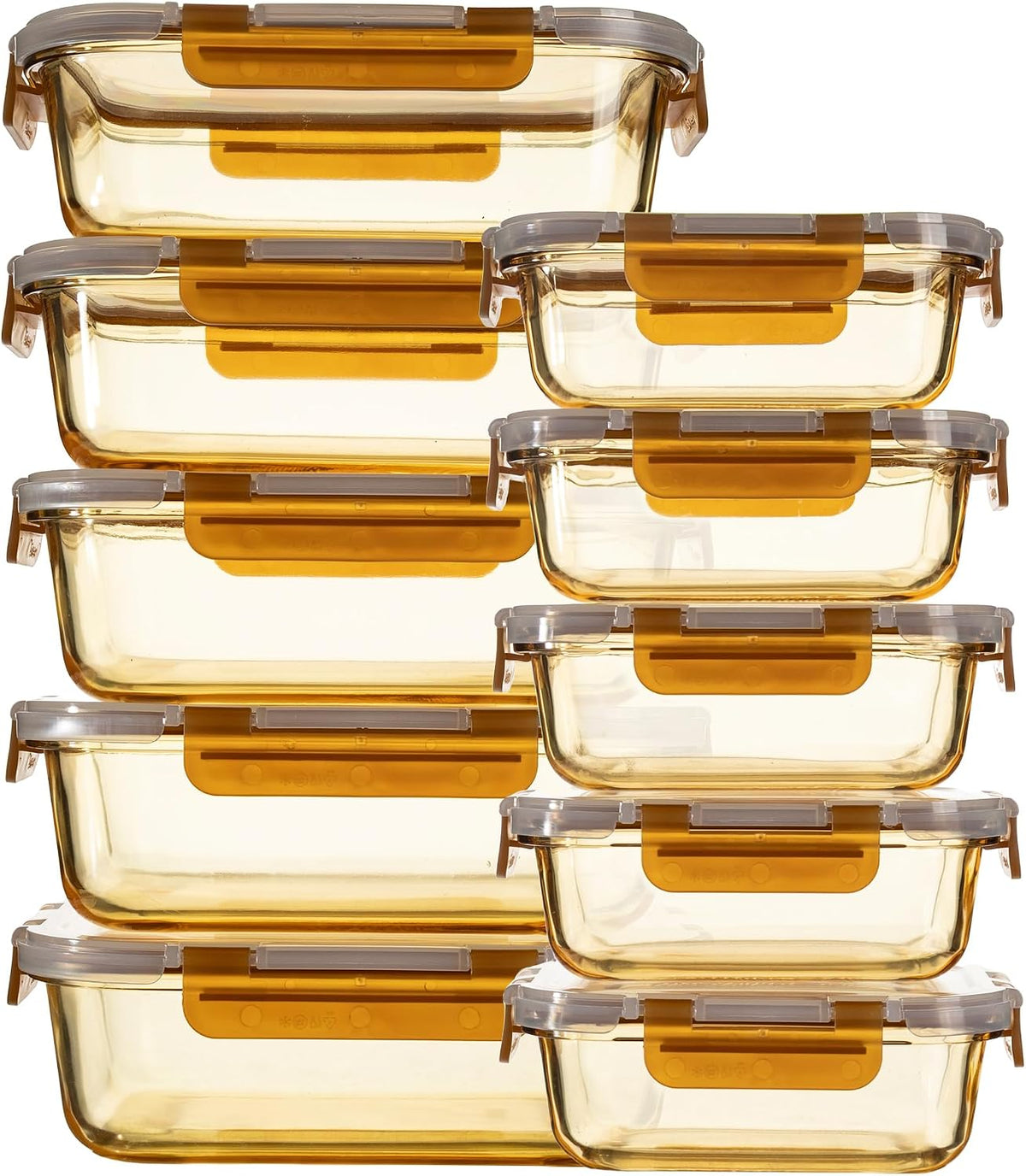 10 Pack Amber Glass Meal Prep Containers 34oz & 12oz with Leak Proof Lids