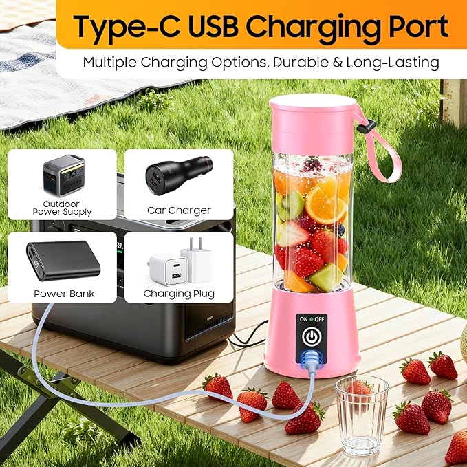 Portable Blender for Smoothie & Shakes - Upgraded Rechargeable Personal Size Blender, 380ml BPA Free Juice Cup & High Speed of 20,000 Rpm, Suit for Sports/Office/Home/Travel