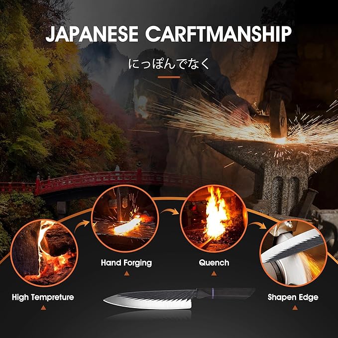 ROCOCO Japanese Chef Santoku Knife - Hand Forged Sharp Cooking Knives Meat Cleaver Professional for Home Kitchen 7.5" Father Mother Birthday Christmas Gift
