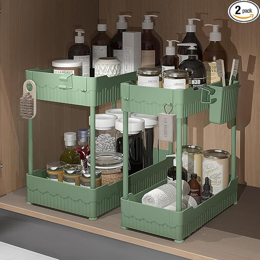 2 Pack Under Sink Organizer, Green, 14.8 Inch