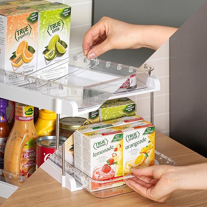 EVERIE 2-Tier Pull Out Under Sink Organizers for Kitchen, Bathroom, Pantry, Counter Top Or Cabinet Organizer, Pack of 2