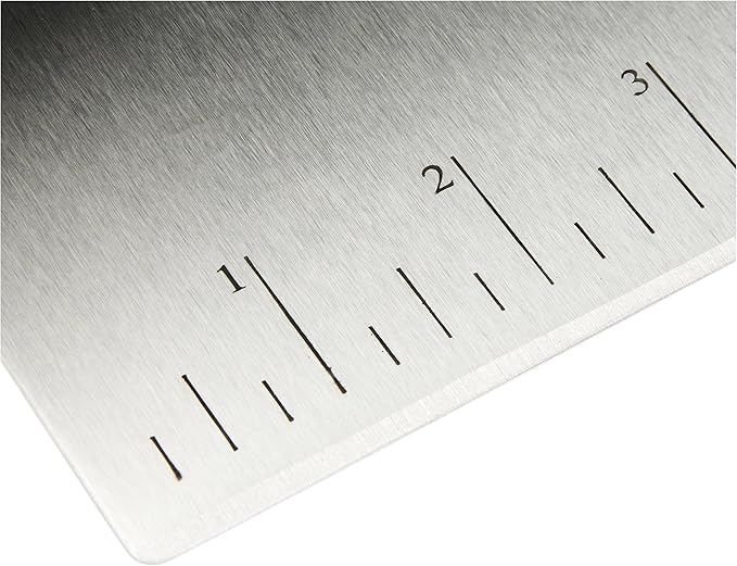 Amazon Basics Multi-Purpose Bench Scraper, Stainless Steel Dough Cutter with Measurement Marks, Dishwasher Safe, Non-slip Contoured Grip, 6", Black, Silver