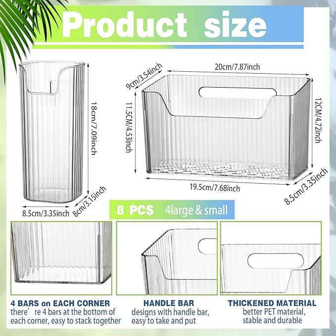 SiliFine 8 Pcs Storage Organizer Bins Wall Mounted Organizer Basket Plastic Cabinet Door Bins Stackable Hanging Baskets for Organizing for Wall Refrigerator Kitchen Bathroom Pantry(3.35'',White)