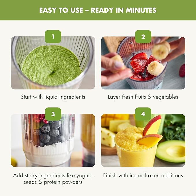 GreenPan Spin & Go Portable Blender, 24oz BPA-Free Cup, Self-Cleaning, Shakes Smoothies Juices, Crushed Ice & Frozen Fruits, Leakproof Lid, Fast Charge, Personal Handheld for Travel & Gym, Oxford Blue