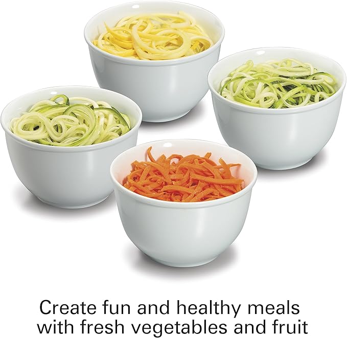 Hamilton Beach 3-in-1 Electric Vegetable Spiralizer for Veggie Noodles, Zoodle Maker & Slicer With 3 Cutting Cones for Spaghetti, Linguine, and Ribbons, 6-Cups, Black (70930)