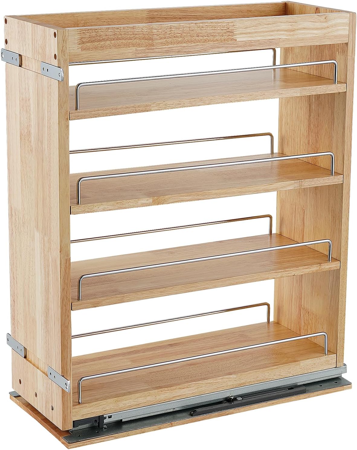 Pull Out Spice Rack Cabinet Organizer, (8" W x 21.9" D x 25.2" H) Multi-Use Soild Wood Pull Out Cabinet Organizer Slide Out Shelf Sliding Base Cabinet Storage Organization