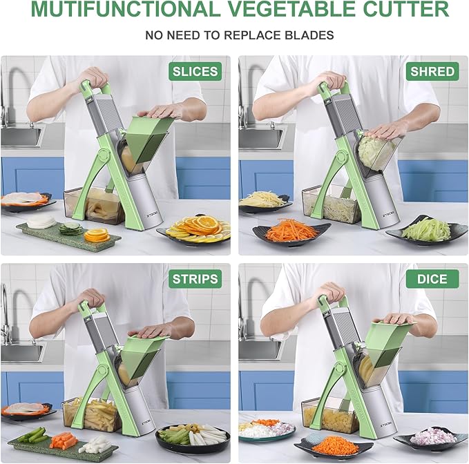 Upgraded Version Safe Mandoline Slicer for Kitchen, All in 1, Green