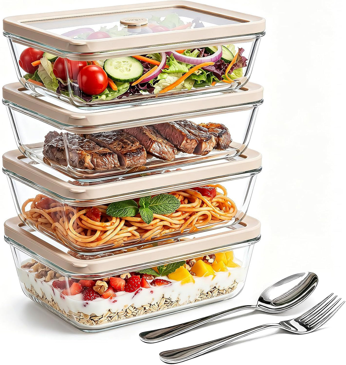 4 Pack 27 oz Glass Food Storage Containers with Airtight Lids
