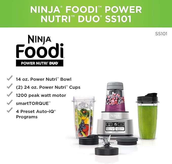 Ninja Foodi SS100 Smoothie Bowl Maker & Nutrient Extractor 1100W Blender SS101 (Renewed) (Ninja Foodi SS101)