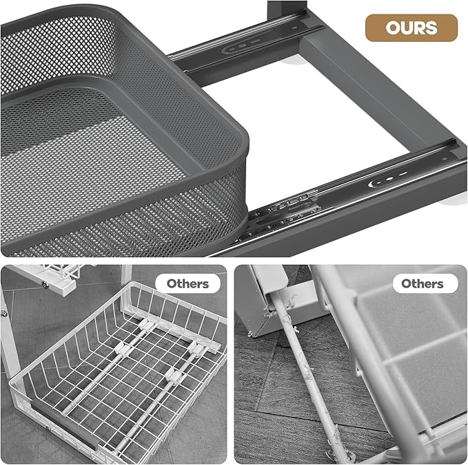 2-Pack 18.5 IN Depth Under Sink Organizer With Next-Gen Ball-Bearing Slides,Sophisticated Mesh 2-Tier Pull Out Shelf for Kitchen & Bathroom,Fits Small Items-Gun Gray