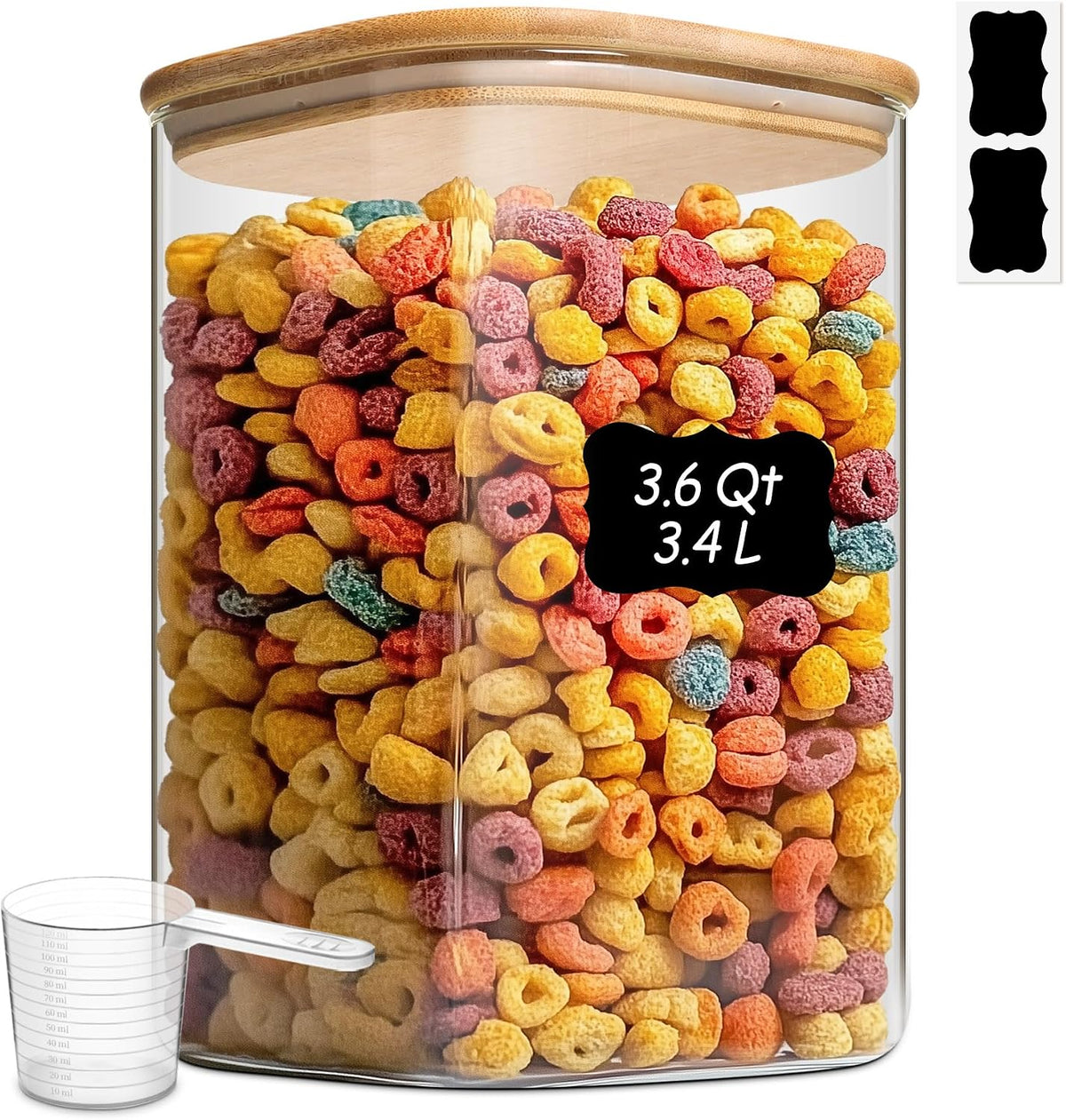 Glass Storage Jars with Bamboo Lids 3.6 Qt Large Pantry Square