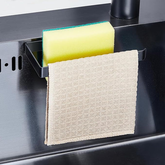 Sponge Holder for Kitchen Sink, Adhesive Dishcloth Holder, Black
