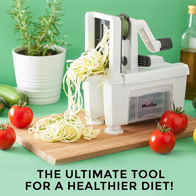 Mueller Pro Multi-Blade Spiralizer, Zucchini Noodle Maker, Vegetable Slicer Zester Chopper Dicer, ProQuality, Only Model to Make Round Veggie Pasta, Not Flat Julienne Noodles