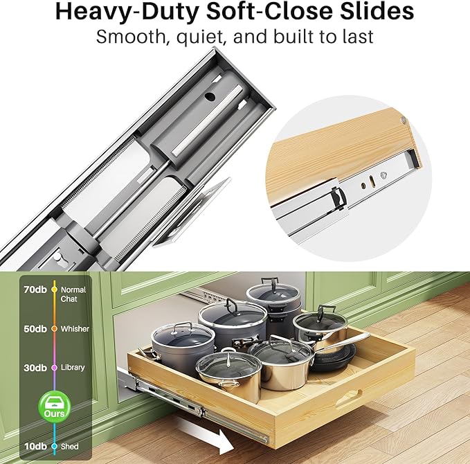 2Pack Pull Out Cabinet Organizer, Soft Close Wooden Slide Out Drawers for Pots, Full-extension Roll Out Shelves for Kitchen Cabinets, Pantry Organization, Bottom and Side Mount( 21"W X 21"D x 3.4''H)