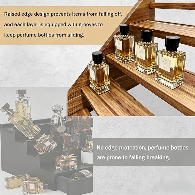 Acacia Wood 4 Tier Cologne Organizer for Men, Ladder Perfume Display Stand, Vanity Countertop Cologne Shelf, Perfume Organizer Stand Ideal Gift for Men Women