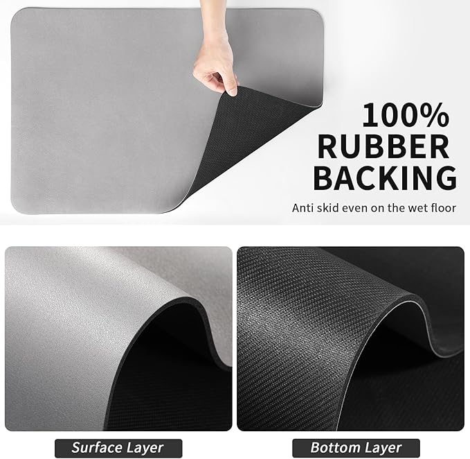 HotLive Dish Drying Mat for Kitchen Counter, Heat Resistant Drainer Mats with Non-slip Rubber Backed, Hide Stain Kitchen Super Absorbent Draining Mat, Easy to Clean Dish Rack Pad, Grey 18"x28"