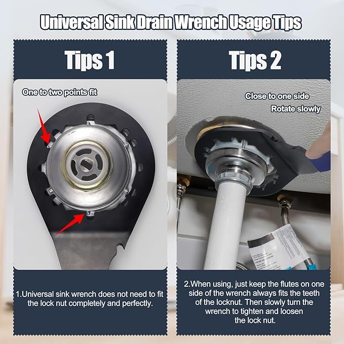 Universal Sink Drain Wrench for Loosen Tighten Strainer Locking Nut Fits All 4-, 6- and 8-tab, Toilet Bathroom Kitchen Sink Wrench
