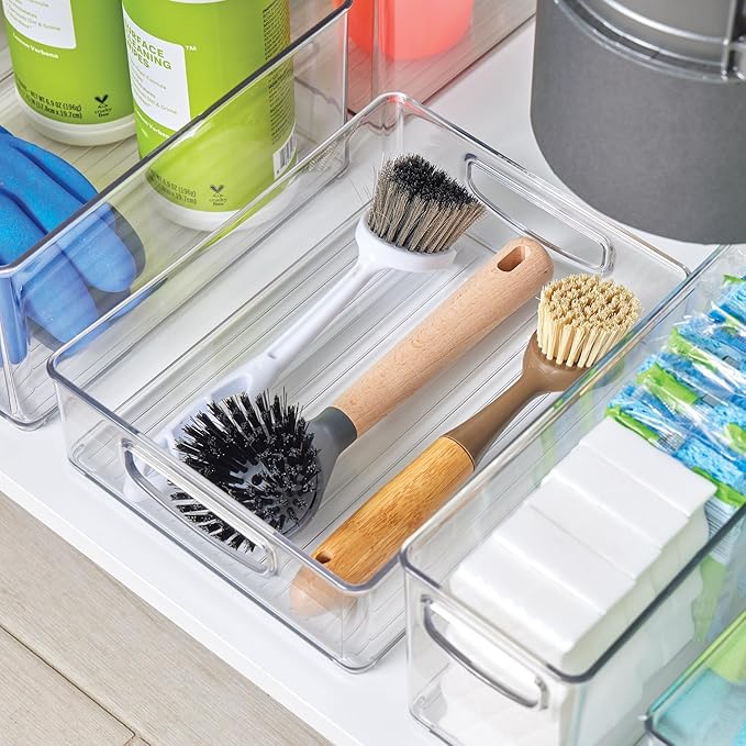 iDesign Plastic Stackable Pantry Bin - Organizer Bin with Handles for Cabinets or Fridge - Set of 4 - Clear