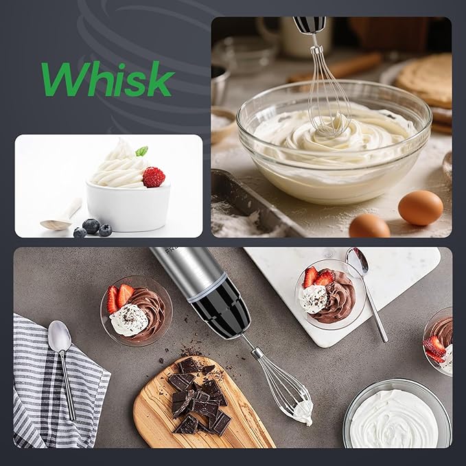 FRESKO Immersion Blender Handheld, Stainless Steel Hand Electric Stick Mixer with 12-Speeds & Turbo Mode, Powerful 500W Emulsion Blender with Beaker, Chopper & Whisk for Smoothie, Puree, Baby Food
