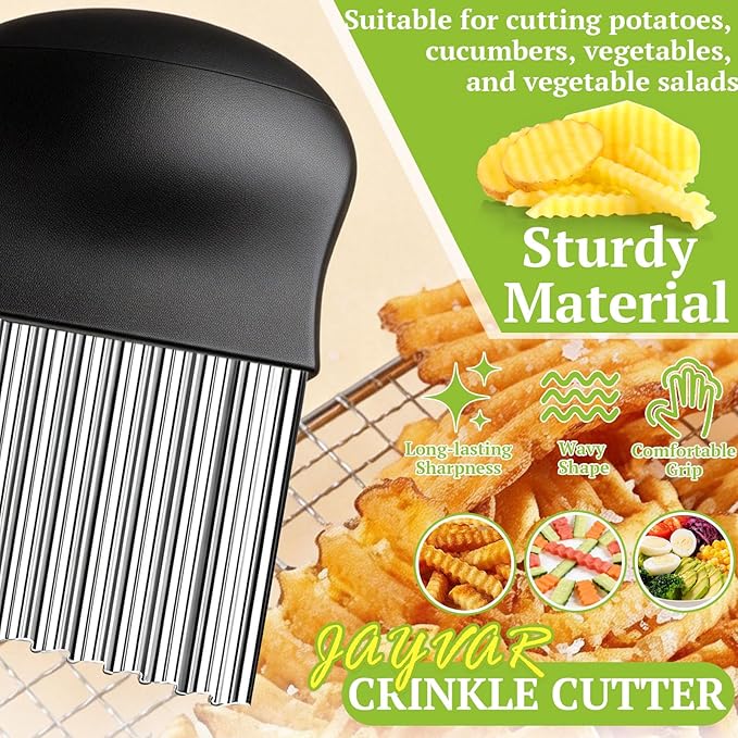 JAYVAR Crinkle Cutter, French Fry Cutter for Potatoes Stainless Steel Potato Carrot Chip Vegetable Crinkle Wavy Slicer