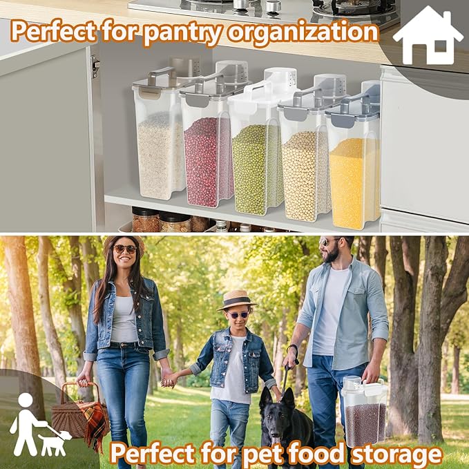 TBMAXS 5-7 Lbs Dog Cat Food Storage Container, Portable Travel Pet Food Storage Container with Measuring Cup, Easy-Pouring Bird Seed Dispenser, Airtight Rice Cereal Oatmeal Flour Dispenser -White