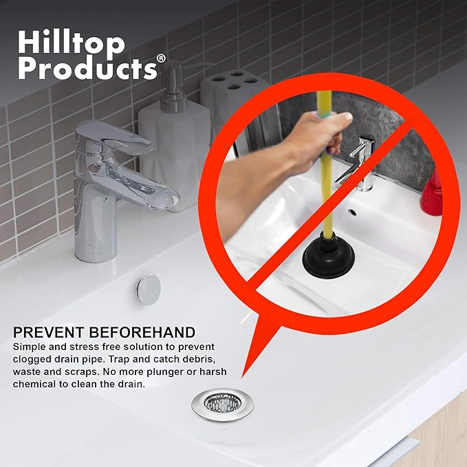 4 Pcs - Bathroom Sink Strainers and Stopper Plug (Use Separately) - 2.125" Top / 1" Basket, Stainless Steel Strainers and Rubber Plug Stopper for Standard Bathroom, Utility, Slop and RV Sink.