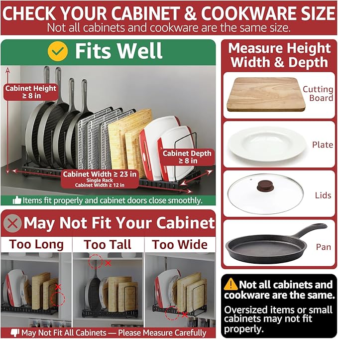 HzTinT 2PACK Cutting Board Organizer, Adjustable Divider Cutting Board Holder with Anti-slip Pads, Kitchen Cabinet Organizer for Baking Cookie Sheet Pan Bakeware Cookie, Black, Large-Size