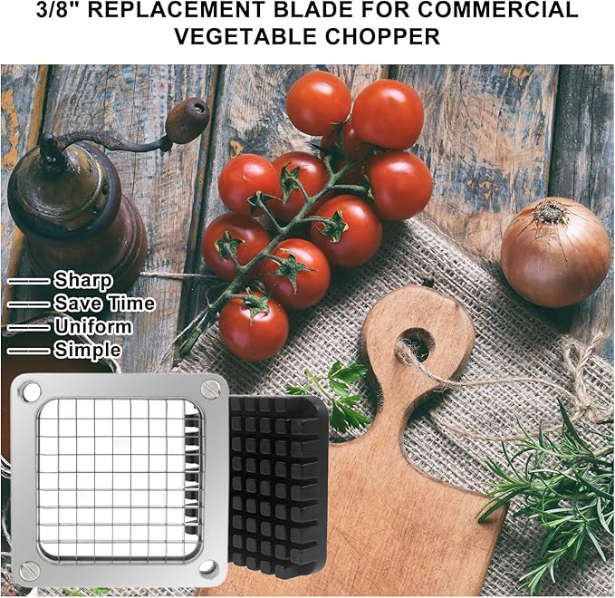 2Pcs Replacement Chopper Blade,1/4''&3/8''Commercial Vegetable Chopper Dicer Stainless Steel Blade and Pusher Block for Fruit Cutting Machine Tomato onion French Fries Cutter