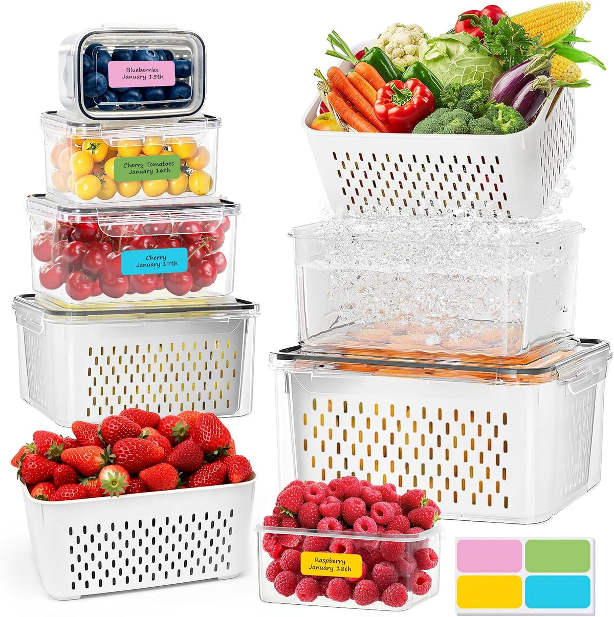 12 Pack Fruit Storage Containers for Fridge with Removable Colander