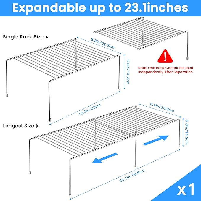 Tomorotec Space-Saving Stainless Steel Storage Rack, 12.8-22.8 in, Silver, Easy to Install, Versatile Design