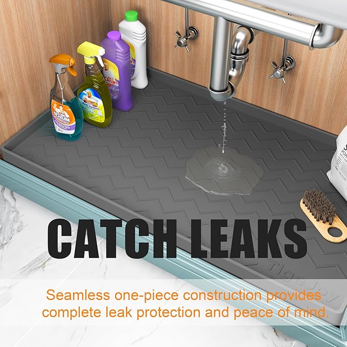 TigeJoy 22" x 19" Under Sink Mats for Kitchen Waterproof, Leak-Proof Silicone Mat Sink Protector and Cabinet Liner, Kitchen Essentials Organizer and Storage