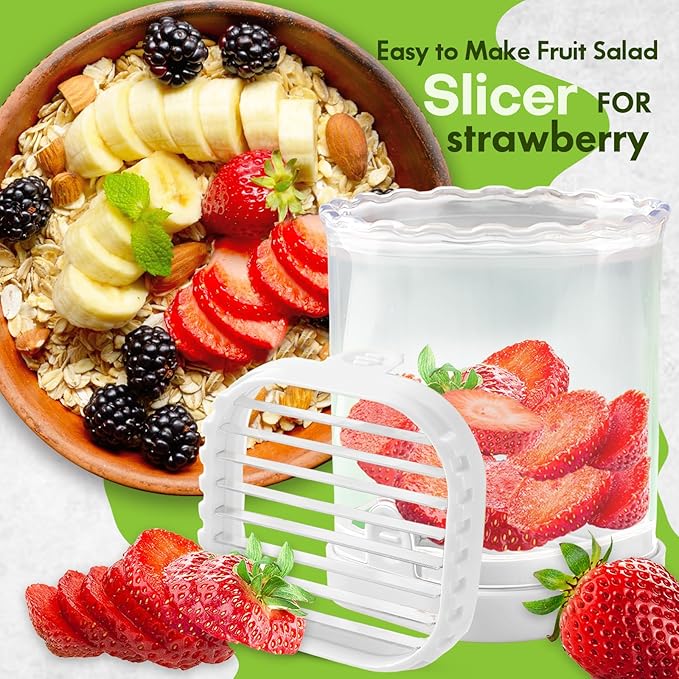 Creative Strawberry & Fruit Slicer - Detachable Cutter with Push Plate (White)