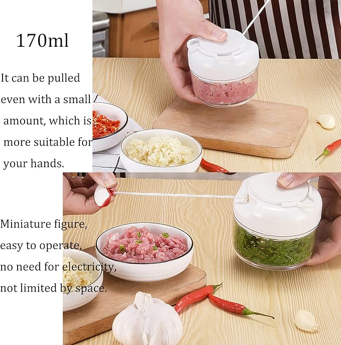 Manual Food Chopper for Vegetable Fruits Nuts Onions Garlic Ginger Chili Spice Herbs, Mini Chopper Hand Pull Mincer Blender Mixer Food Processor, Hand Pull String Portable Choppers Cutter with Handle