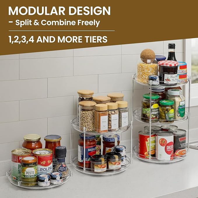 2 Set 2 Tier Non-Skid Acrylic Lazy Susan Organizer - Rotating Spice Rack - Turntable Spinning Organization for Kitchen, Pantry, Countertop, Closet, Bathroom, Vanity, Medicine Cabinet Organizing, 10''