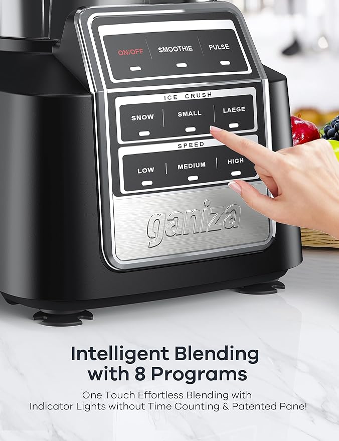 Ganiza Smoothie Blender, 1800W Peak Power Professional Countertop Blenders for Kitchen, 64oz Large Capacity Juice Pitcher with CentriFlow Ribs Patent, High-Speed Smoothie Maker for Ice/Frozen Fruit