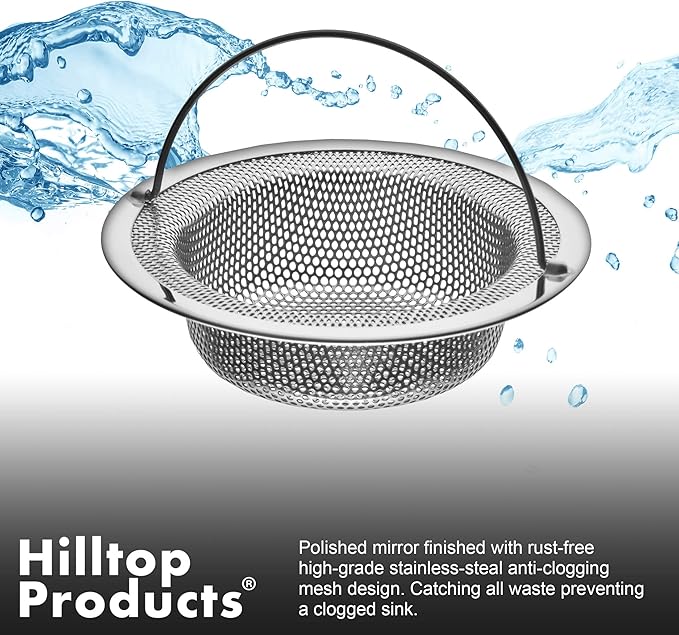 2 Pack - 4.5" Top / 3" Basket - Kitchen Sink Drain Strainer Stainless Steel Large Basket Food Catcher with Handle. Fast Flow and Effective 2/16" Holes