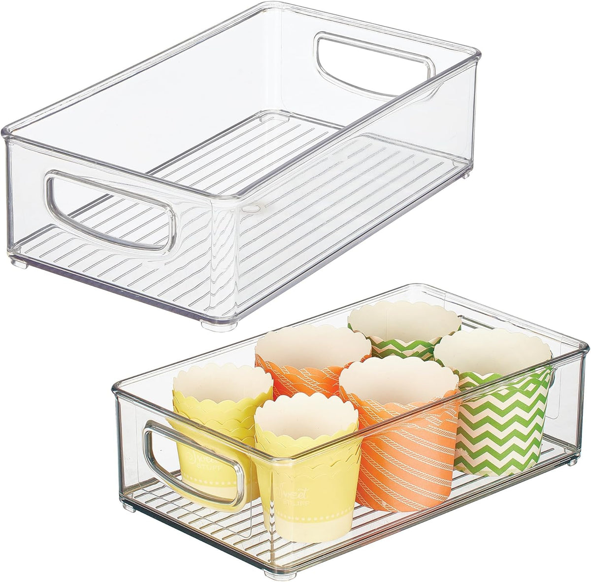 Stackable Pantry Bin with Handles, Set of 2, Clear