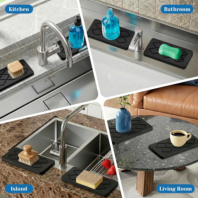 Quick Dry Sink Caddy Kitchen Sink Organizer, Easy to Clean Water Absorbing Stone Tray for Sink, Bottle Drying Rack, Sink Caddy, Vanity Organizer, Sponge Holder, 2 PCS